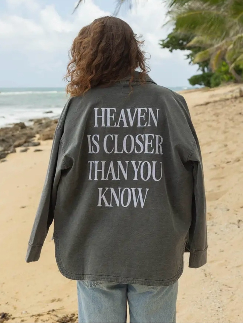 Elevated Faith Heaven is closer than you know embroidered shirt jacket